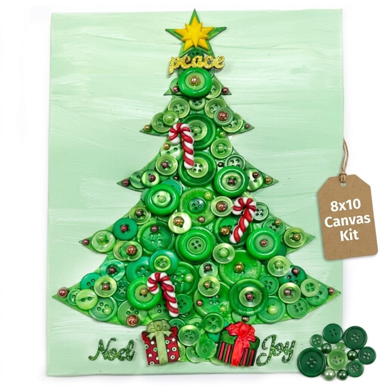 DIY Christmas Tree Button Art Canvas Kit – 8x10 Handmade Holiday Wall Art